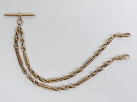 9ct rose gold fancy link double clip pocket watch Albert chain, 22.9 grams, 40.5cm.