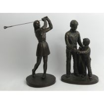 Two bronzed figures of golfers, modelled by Jeanne Rynhart, tallest 31.5cm.