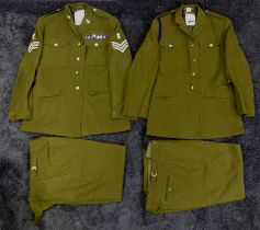 Two mens no.2 army dress uniforms in Khaki, jacket with label stating H180 Chest 180 Waist 96.