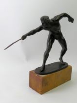 19th century bronze figure of a gladiator by Rudolph Marcuse on a Sienna marble plinth. 22 cm high.