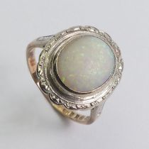Edwardian 9ct gold opal ring, 4.8 grams, 17.75mm, size O.
