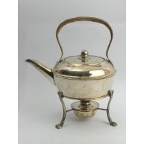 Edwardian silver plated spirit kettle on stand, 21cm high.