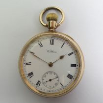 Waltham gold plated Traveller seven jewel movement open face pocket watch, circa 1913. 50 x 71 mm.