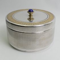 Garrard silver presentation box, the top knop set with Lapis, the interior base of walnut, assayed