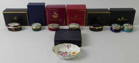 Five Staffordshire enamel numbered annual edition trinket boxes from various countries including