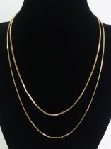 A 9ct gold 45cm box link chain and a 9ct 39cm herringbone chain, 6.2 grams.