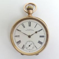 Waltham gold plated 15 jewel movement open face pocket watch, circa 1898. 71 x 50 mm. Condition