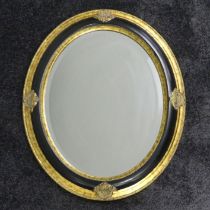 A gilt and black lacquer wall mirror, 65cm x 53cm.