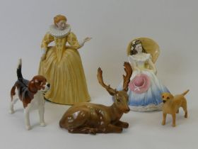 Figures inc Royal Doulton Annabel and Beswick animals.