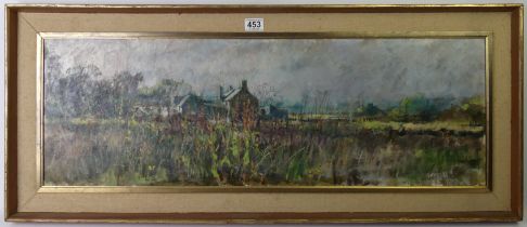 Nicholas Bristow oil on board of a rural scene, signed lower right. 43 x 104 cm. Collection only.