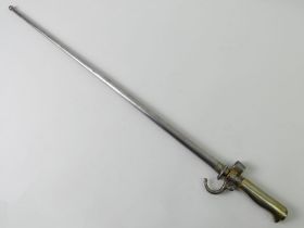 A French 1886 Lebel epee bayonet and scabbard. Blade 52 cm.