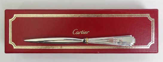 Cartier silver handled letter opener in the original box, 60 grams, 21cm.