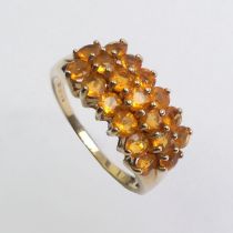 9ct gold three row citrine ring, 3.7 grams, 10.1mm, size S.