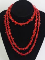 A long coral twig necklace, 95 grams, 152cm x 15mm.