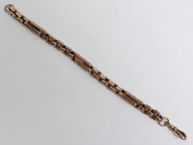 9ct gold rose gold fancy link bracelet converted from a watch chain, 34.4 grams, 23cm.