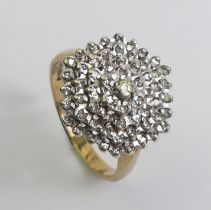 9ct gold diamond cluster ring, 4.2 grams, 16.3mm, size P.