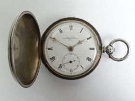 Silver full Hunter pocket watch, London 1884, 69mm x 49mm.