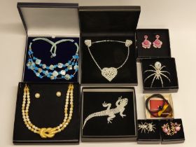 Butler and Wilson earrings, lizard brooch and spider brooch along with other costume jewellery.