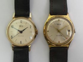 Two Smiths gold plated jewelled moment gents watches. 34 mm wide including the button. Condition
