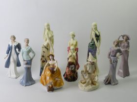 Nine figures including amongst others Royal Doulton Rumplestiltskin Hn 3205, Coalport ladies of