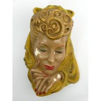 Art Deco hand painted plaster wall mask of Linda, reg no 845003, 37cm.