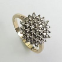 9ct gold diamond cluster ring, 3.1 grams, 13mm, size K1/2