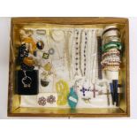 A jewellers display cabinet (44cm x 37cm) and contents including silver and garnet bracelets,