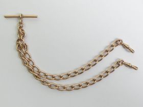 9ct gold curb link sliding T-bar pocket watch Albert Chain, 51.1 grams, 38.5cm, 7.6mm.
