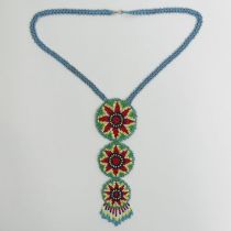 Native American bead medallion dream catcher necklace, largest medallion 63mm in diameter.