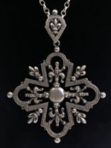 Vintage Peruzzi Italian silver cross pendant and chain, 32.8 grams, cross 60mm x 82mm, chain 45cm.