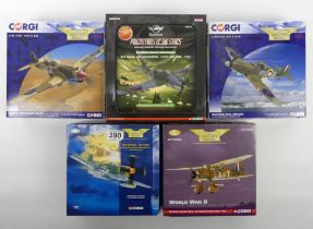 Five boxed Corgi diecast Aviation Archive war planes, AA32201 P51D Mustang "Old Crow", AA28103