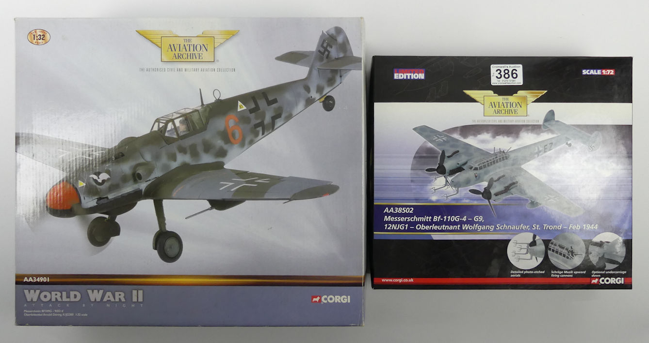 Two boxed Corgi Aviation Archive war planes AA38502 Messerschmidt BF-110G - 4 G9 together with