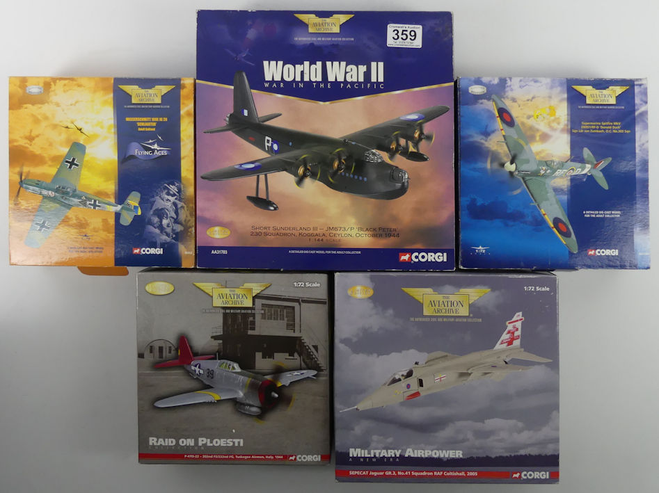 Five boxed Corgi diecast Aviation Archives war planes, 49202 Messerschmidt109E, AA31902