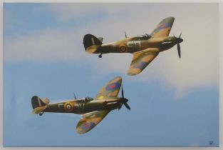 Spitfires a signed limited edition print on canvas, no.1 of 50. 60 x 40 cm.