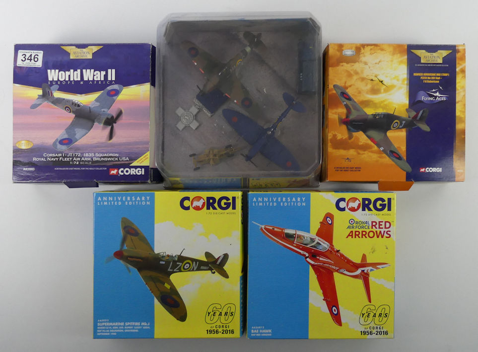 Five boxed Corgi diecast planes including Red Arrows 60 Years of Corgi, AA99182, Merlins over Malta.