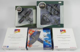 Five boxed diecast war planes Oxford Aviation Fiester F1, Oxford Aviation Hawker Hurricane Mk1,