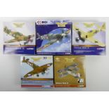 Five boxed Corgi Archive Aviation war planes, AA31910 Spitfire MKVC, AA36203 Gloster Sea Gladiator