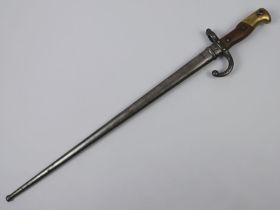 French pre-WWI bayonet and scabbard, the blade marked 1879 and named, blade 52cm.