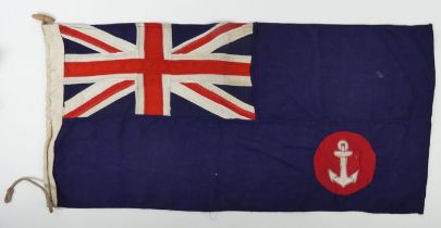 A Royal Navy blue ensign flag with stitched panel, 4cm x 92cm.