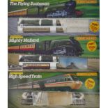 A boxed high speed train set R693 together with boxed Mighty Mallard train set R542, and boxed The