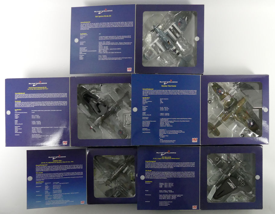 Five boxed Hobbymaster diecast war planes, North America Mustang MKIVA, FW190A-8/R2, Hawker - Image 2 of 2