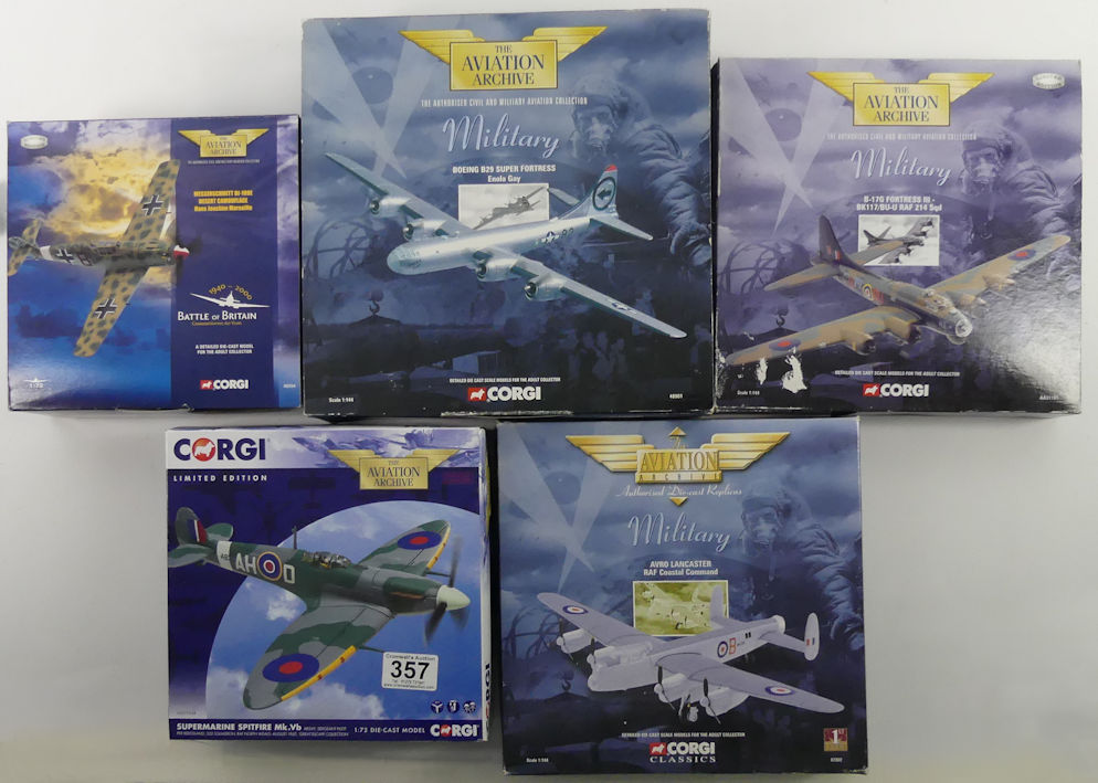 Five boxed Corgi diecast Aviation Archive war planes AA319348 Supermarine Spitfire MK V6, 49204 - Image 2 of 2