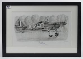 A framed and glazed limited edition Spitfire print signed by Paul Farnes 501 squadron. 57 x 40 cm.