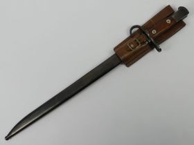 WWII Japanese Arisaka type 30 rifle bayonet and scabbard, blade 39cm.