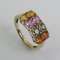 9ct gold multi-colour gem set ring, 3.2 grams, 8.1mm, size O.