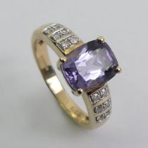 9ct gold tanzanite and diamond ring, 3.1 grams, 8.4mm, size N.