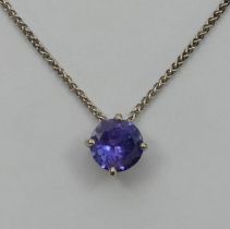 18ct white gold tanzanite pendant and chain, 3.3 grams, tanzanite 6.8mm, chain 4cm.