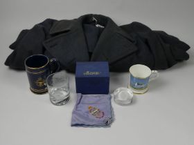 RAF coat, new pattern size 10, C.1951 along with RAF tankard, glasses and a Coalport cup.