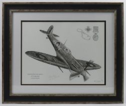 Framed and glazed limited edition signed Spitfire print defender of Malta no.3 of 20. 59 x 49 cm.