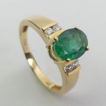 18ct gold emerald and diamond ring, 3.4 grams, 8.4mm, size P.